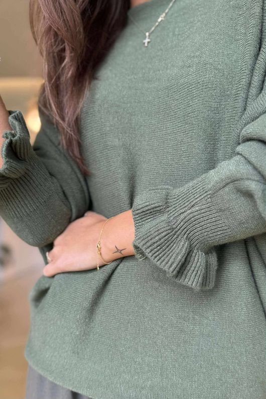 Conrad Batwing Ruffle Cuff Knit Moss 